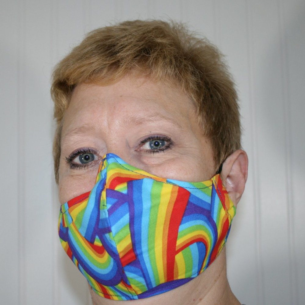 HAND CRAFTED Face Mask Rainbow Colorful Cotton LGBTQ+ - Adult - Shield Style